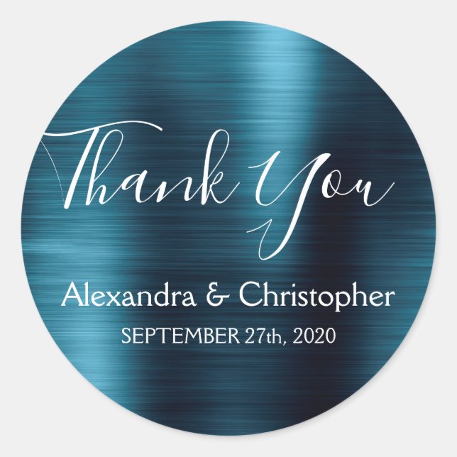 Navy Blue Wedding Favor Thank You Classic Round Sticker (Front)