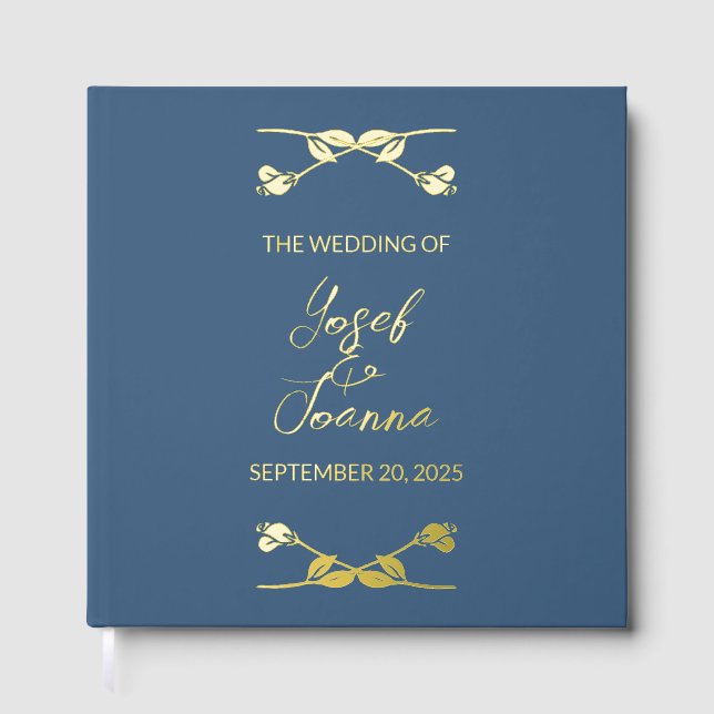 Navy Blue Wedding Foil Guest Book (Front)