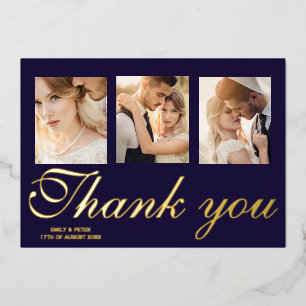 Navy blue Wedding foil thank you card. Invitation