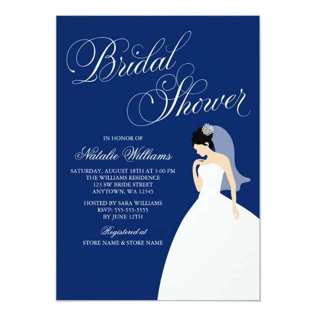 Navy Blue Wedding Gown Bridal Shower Invitation