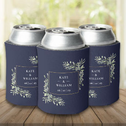 Navy Blue Wedding Greenery Foliage Can Cooler