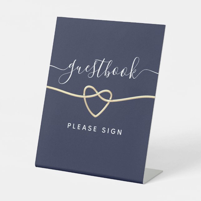 Navy Blue Wedding Guest Book Pedestal Sign (Front)