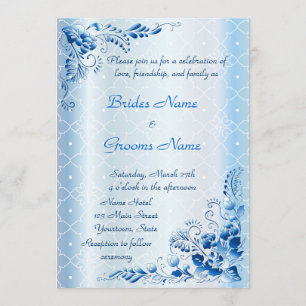 Navy Blue Wedding Invitation on Lace Ice-blue