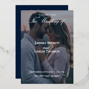 Navy Blue Wedding Invitation with Details Foil Invitation