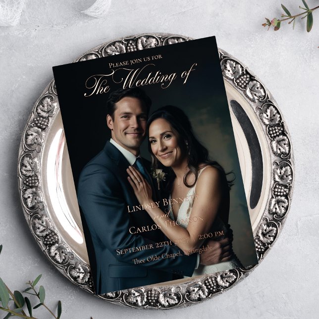 Navy Blue Wedding Invitation with Details Foil Invitation (Creator Uploaded)