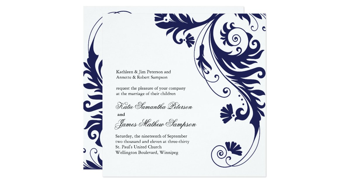 Navy Blue Wedding Invitations | Zazzle