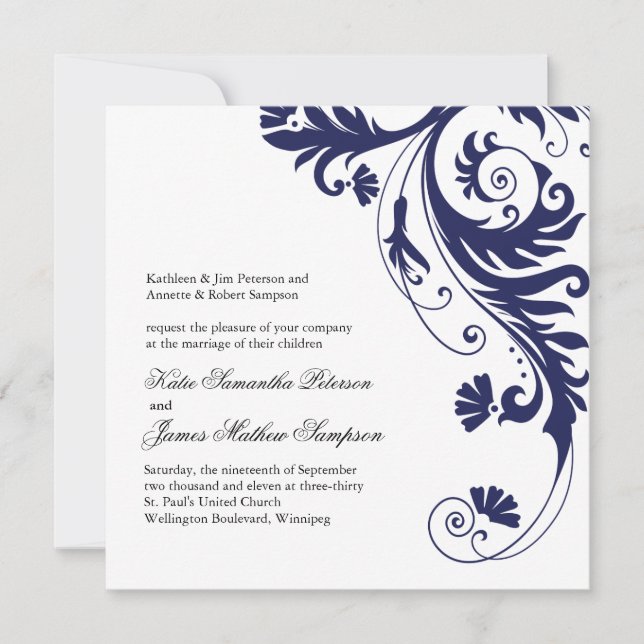 Navy Blue Wedding Invitations (Front)