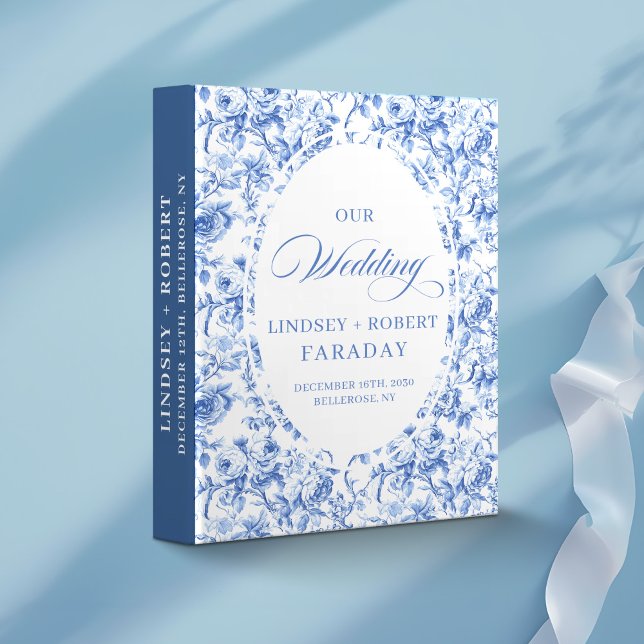 Navy Blue Wedding Memory Album Romantic Rose Flora 3 Ring Binder (Navy Blue Wedding Memory Album Romantic Rose Floral Design)