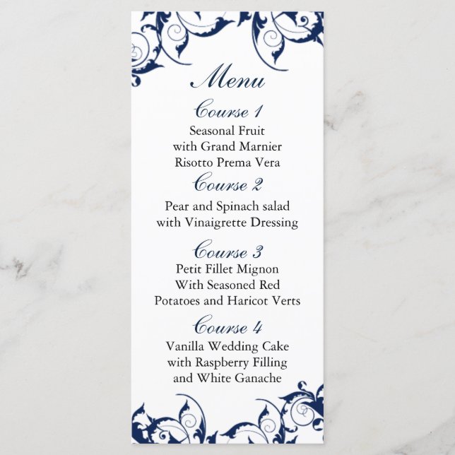 navy blue  Wedding menu (Front)