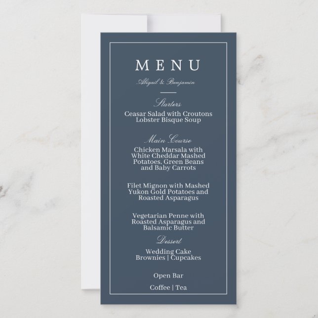 Navy Blue Wedding Menu (Front)