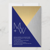 Navy Blue Wedding Modern Mixed Metals Geometric Invitation (Front)