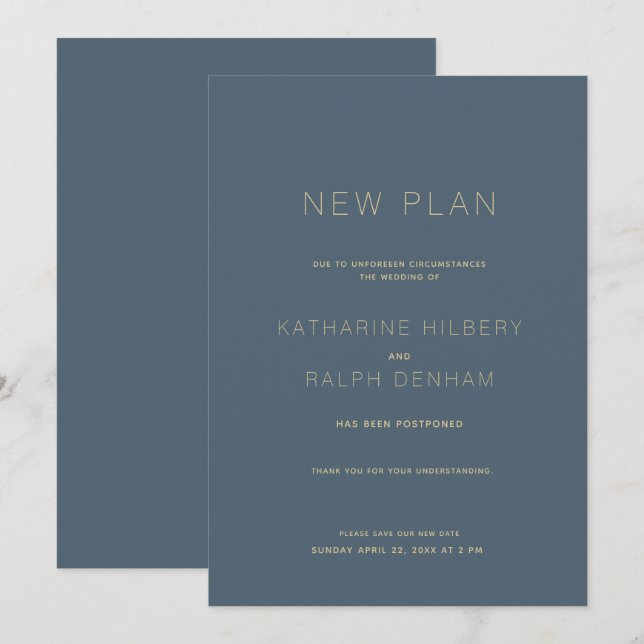 Navy Blue Wedding New Plan Announcement (Front/Back)