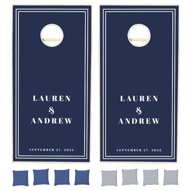 Navy Blue Wedding Newlywed Personalized Cornhole Set (Set)