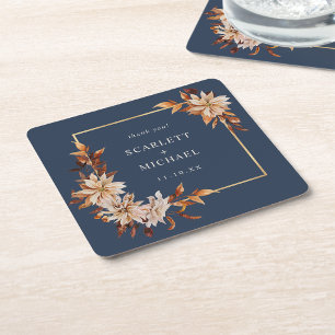 Navy Blue Wedding Paper Coaster