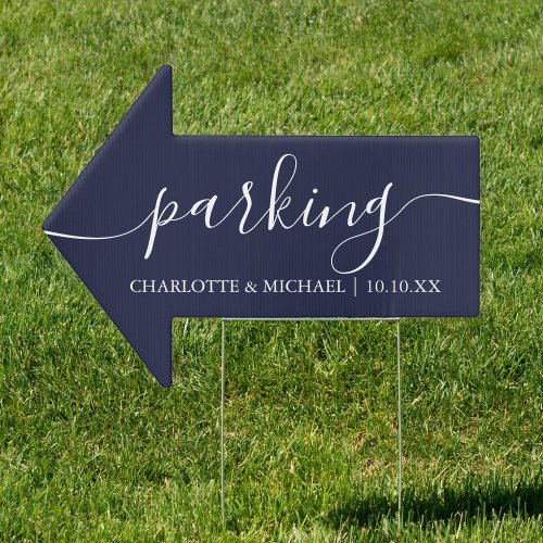 Navy Blue Wedding Parking This Way Arrow Sign