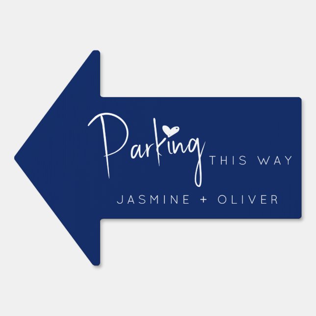 navy blue wedding parking this way arrow sign (Front)