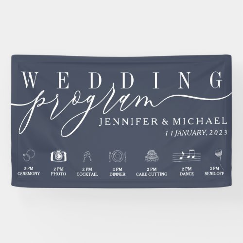 Navy Blue Wedding Party Program Banner