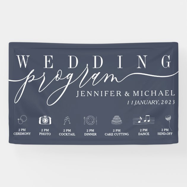Navy Blue Wedding Party Program Banner