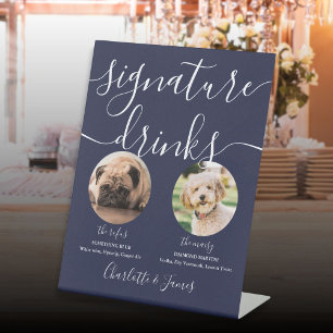 Navy Blue Wedding Pet Dog Signature Drinks Pedestal Sign
