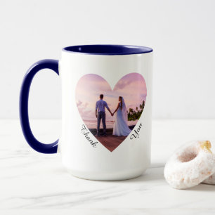 Navy Blue Wedding Photo Heart Thank You Favors Mug
