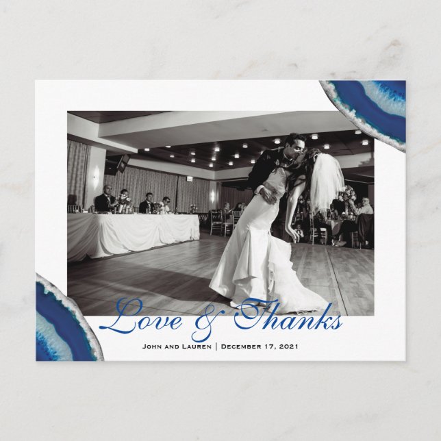Navy Blue Wedding Photo Thank You | Agate Photo Postcard (Front)