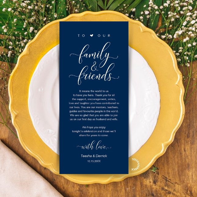 Navy Blue Wedding Place Setting Thank You Card (Navy Blue Wedding Place Setting Thank You Card, Dinner Lunch Brunch Party Celebration)