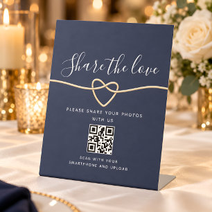 Navy Blue Wedding QR Code Pedestal Sign