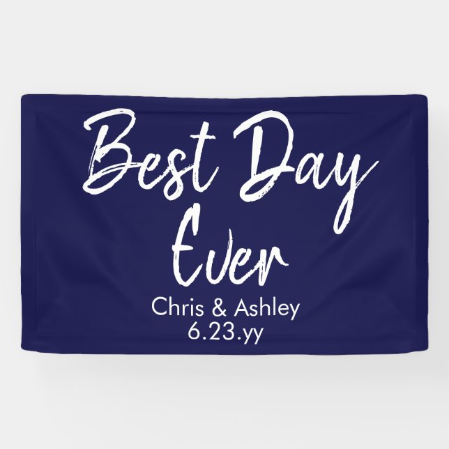 Navy Blue Wedding Reception Decor Best Day Ever Banner (Horizontal)