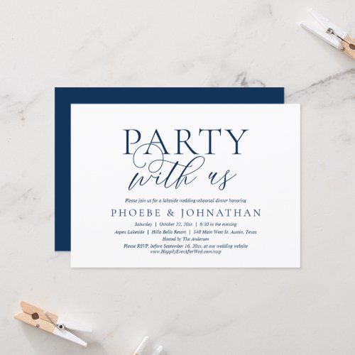 Navy Blue Wedding Rehearsal Dinner Party With Us Invitation