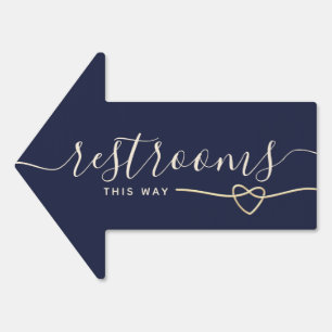 Navy Blue Wedding Restrooms Arrow Sign