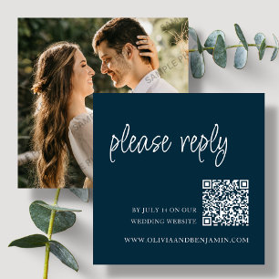 Navy Blue Wedding RSVP QR Code Enclosure Card