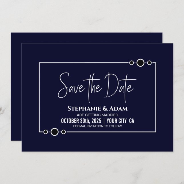 Navy Blue Wedding Save the Date (Front/Back)