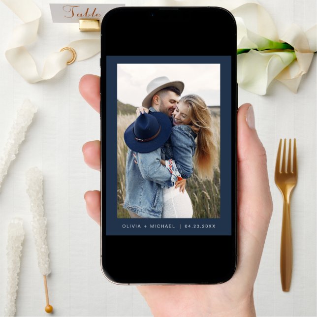 Navy Blue Wedding Save the Date Photo Minimalist (Front Digital)