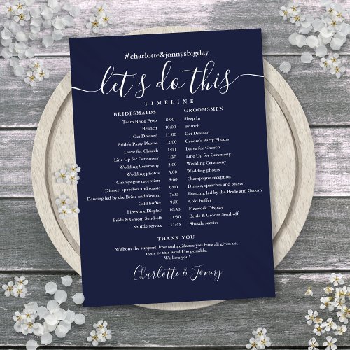 Navy Blue Wedding Schedule Timeline Card