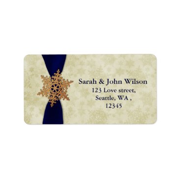 "navy blue" wedding snowflake return address label