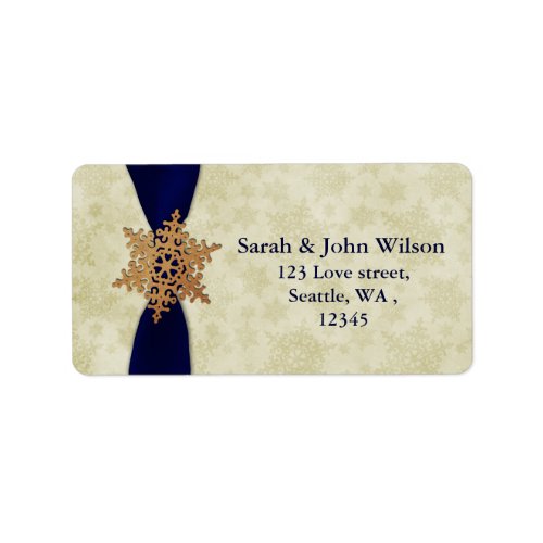 navy blue wedding snowflake return address label