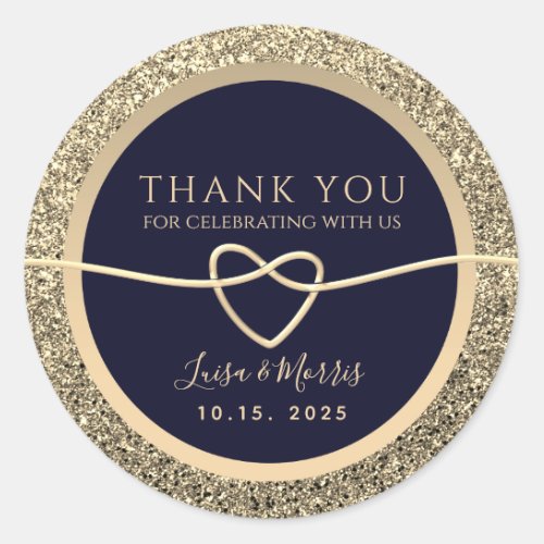 Navy Blue Wedding Thank You Classic Round Sticker