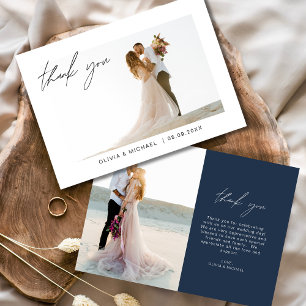 Navy Blue Wedding Thank You Photo Minimalist