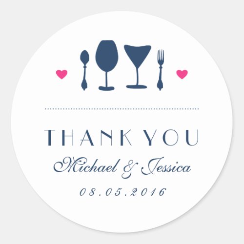 Navy Blue Wedding Thank You Sticker Fork and Spoon