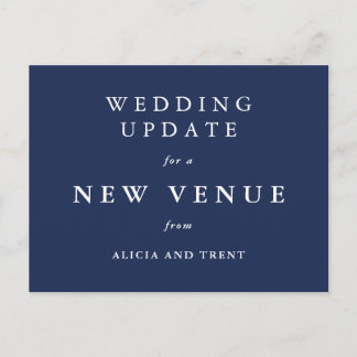 Navy Blue Wedding Venue Change Update Card