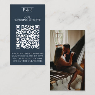 Navy Blue Wedding Website QR Code Photo Rsvp Enclosure Card