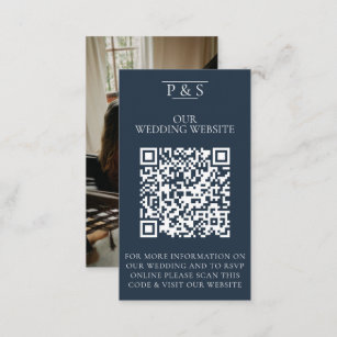 Navy Blue Wedding Website QR Code Photo Rsvp Enclosure Card