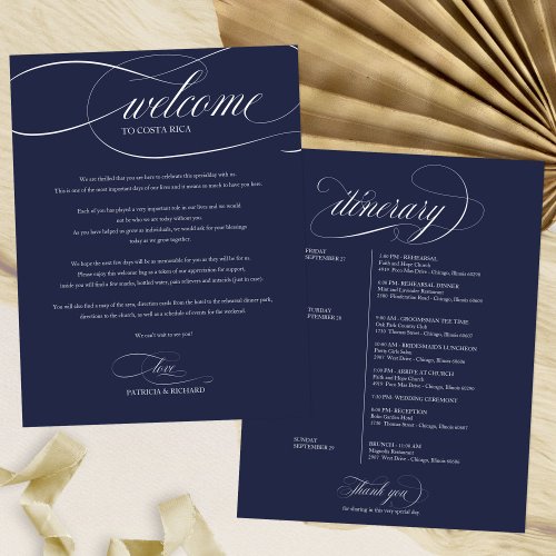 Navy Blue Wedding Weekend Welcome Itinerary