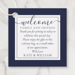 Navy Blue Wedding Welcome Gift Basket Bag Favor Tags