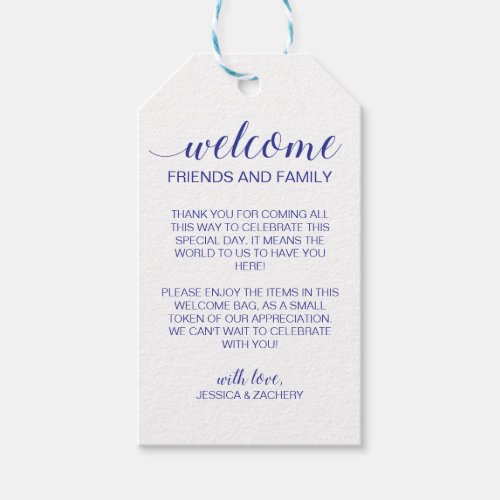 Navy Blue Wedding Welcome Gift Basket Bag Gift Tags