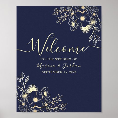 Navy Blue Wedding Welcome Poster