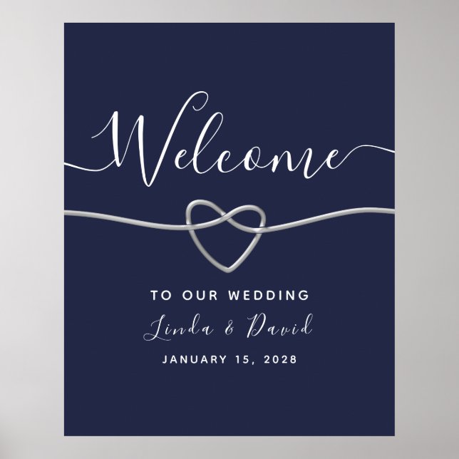 Navy Blue Wedding Welcome Poster (Front)