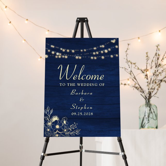 Navy Blue Wedding Welcome Sign (In Situ (Stand))