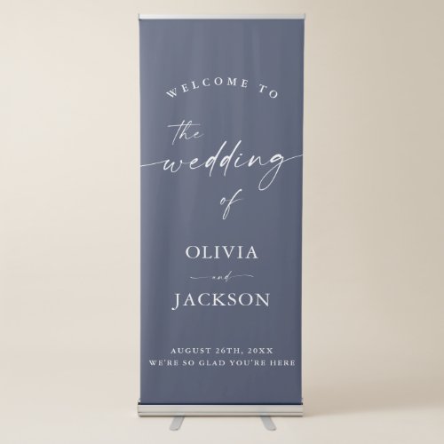 Navy Blue Wedding Welcome Sign Modern Minimalist Retractable Banner