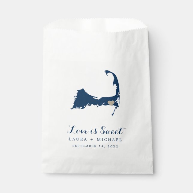 Navy Blue Wedding with Cape Cod Map Favor Bag (Front)